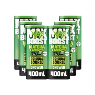 Image of Original Source MAX BOOST Matcha &amp; Lemongrass Shower Gel with 100% Natural Fragrance, Vegan Gel, Paraben Free Body Wash, Multipack of 6 x 400ml