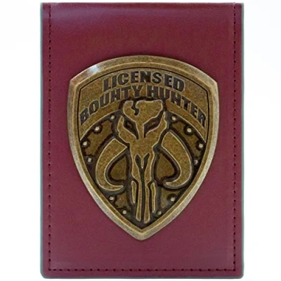 Image of Star Wars Mandalorian Boba Fett Bounty Hunter Metal Badge Red ID and Card Holder Wallet, One Size