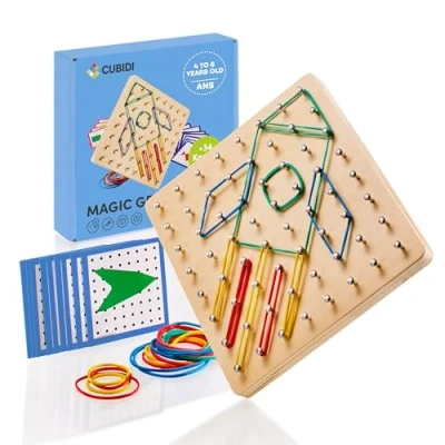 Image of CUBIDI® Creative Montessori Wooden Geoboard for Countless Exciting Figures, Educational Toy Promotes Spatial Thinking, Motor Skills Toy, Gift Idea Boys and Girls from 3 4 5 Years