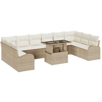 Image of vidaXL 11 Piece Garden Sofa Set with Cushions Beige Poly Rattan