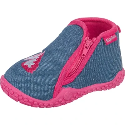 Image of Playshoes Girl&#039;s Anti slip Shoes Zip Unicorn Pantuflas, Blue Jeansblau 3, 6 UK Child