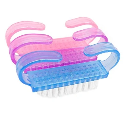 Image of TRIXES Nail Brush, 3 Pcs Plastic Clean Hand Scrubbing Cleaning Brush with Translucent Handle &amp; Body for Nails Pink, Purple and Blue