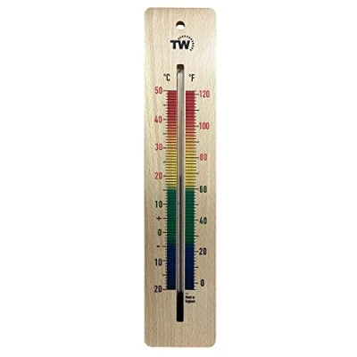 Image of Large 380mm Wooden Room Thermometer Indoor Traditional Temperature Ideal For Home, Office, Nursery, Greenhouse, Shed or Garage Wood Wall (Multi Colour Print)