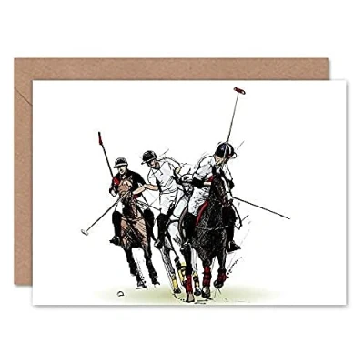 Image of Wee Blue Coo Polo Illustration Sport Horses Greeting Card With Envelope Inside Premium Quality