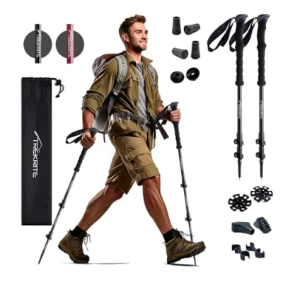 Image of Trekrite Telescopic Walking Poles Set, Adjustable and Lightweight Aluminium Unisex with Accessories, Pair of Premium Durable Hiking