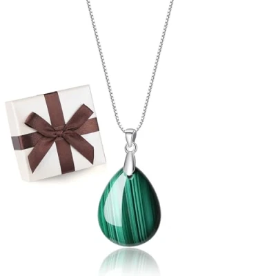 Image of COAI Teardrop Malachite Green Stone Necklace for Women