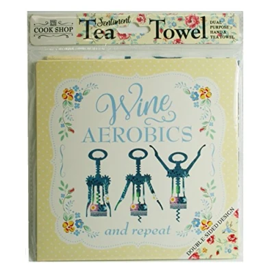 Image of Cook Shop 207030010&quot; Wine Aerobics Tea Towels, Polyester, Yolk Yellow