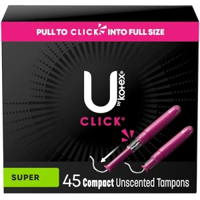 Image of U By Kotex Click Compact tampons, Super Absorbency, unscented, 45 Count (Packaging May Vary),