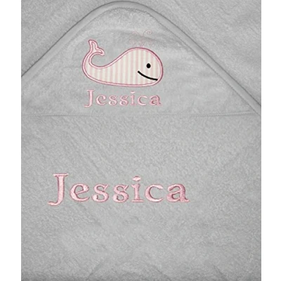 Image of Girls Personalised Whale 100% Cotton Hooded Bath Towel. (White)
