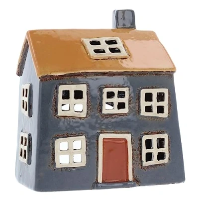 Image of Shudehill Giftware Ceramic Village Pottery Bright Colour Range Tealight Holder, beautiful house warming gift, Home Ornament, Candle Holder… (Blue/Yellow)