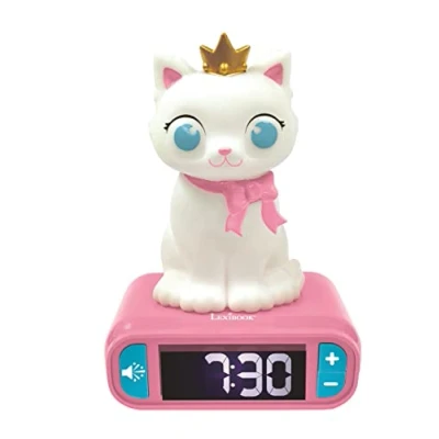 Image of Lexibook Kitten Digital Alarm Kids with Night Light Snooze, Childrens Clock, Luminous Cat, White and Pink colours RL800KT, Multicoloured