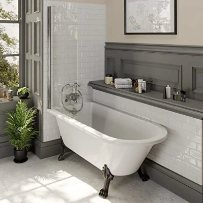 Image of Traditional Freestanding Bathtub White Acrylic Bath Roll Top Single Ended Leg Set Included Black Legs 1500 x 755mm