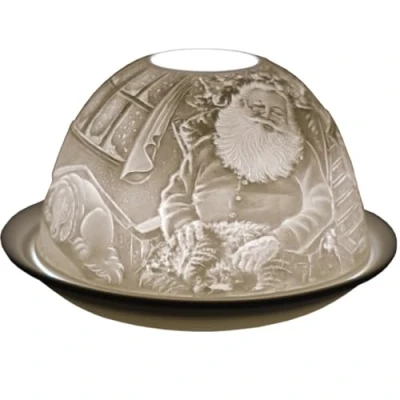 Image of Santa &amp; Dog Design, Porcelain Tealight Holder Dome, a Stunning Cello Christmas Candle Projecting 3D Image. Use With Scented and Unscented Tealights. Ornament Decor.
