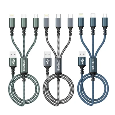 Image of Multi Charger Cable, USB Cable [3Pack 2M] 3 in 1 Multiple Nylon Braided with Micro Type C Lightning Connector for iPhone, Android Samsung, Huawei, Nexus, Nokia,LG, Sony