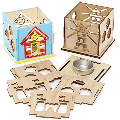 Image of Baker Ross FE344 Seaside Wooden Model Kit Pack of 3, Tealight Holder to Decorate and Display, Ideal Childrens Arts Crafts Project