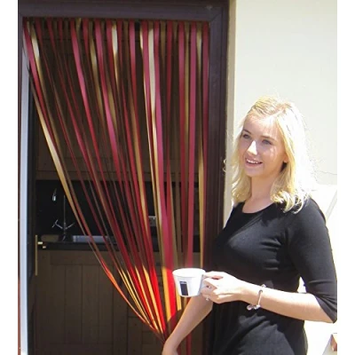 Image of Heavy Duty Bug Blind,Strip Blind/Fly Blind 90cm wide Complete with self adhesive fitting hooks for uPVC Door frames Largest available! (RED/GOLD)