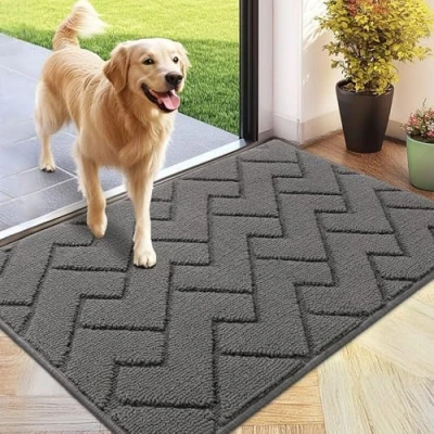 Image of Biscpro Door Mat 60x90 cm, Indoor Doormat Washable, Dirt Trapper Non slip, Absorbent Inside Entrance Rug Floor for Entryway, Patio, Garden, laundry Room,Pets Grey