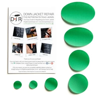 Image of Down Jacket Repair Patches: Easy to Use, Pre Cut, Self Adhesive, Soft, Waterproof, Tear Resistant Rip Stop Nylon Fabric Patches Fix Holes in Clothing, Jackets, Outdoor Gear MID Green