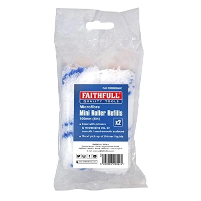 Image of Faithfull FAIRMINI2MIC Microfibre Mini Roller Refills 100mm (4in) Twin Pack. For Primers and Woodstains Smooth Surfaces