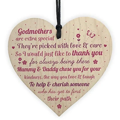 Image of RED OCEAN Thank You Godparents Wooden Heart Godmother Godfather Christening Card Gift Keepsake