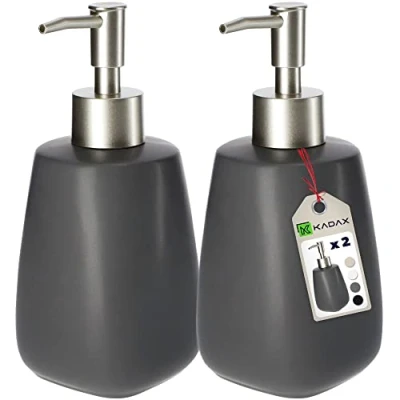 Image of KADAX Soap Dispenser 400 ml, Ceramic Hand Container with Plastic Pump for Bathroom, Refillable Matte Bottle Lotion (Grey, Set of 2)