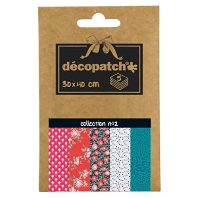Image of Decopatch DP002O A pocket of 5 sheets Paper, Printed 30x40 cm, assorted and colored patterns.
