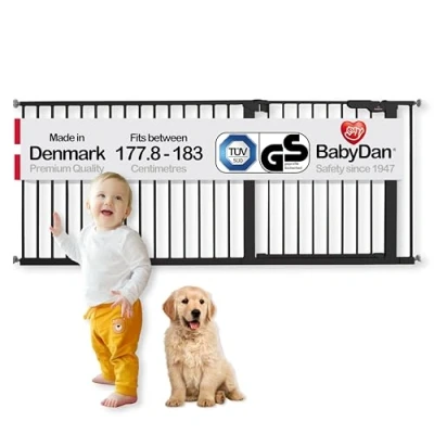 Image of BabyDan Premier, Extra Wide Pressure Fit Stair Gate, Covers openings between 177.8 183 cm/70 72 inches, Baby Gate/Safety Metal, Black, Made in Denmark (Pet Gate/Dog gate)