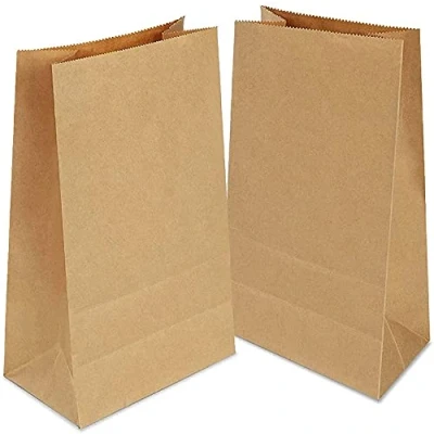 Image of Gaoyong 100 Pieces Brown Paper Bags 12 x 7 x21.5 cm 70 g./m2 with 100% Pure Kraft for Grocery, Snack, Lunch, Birthday, Xmas Party Supplier and Wedding