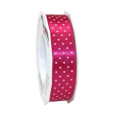 Image of C.E. Pattberg Präsent Mini Dots Printed Satin Ribbon Pink 25 mm width, 20 m length