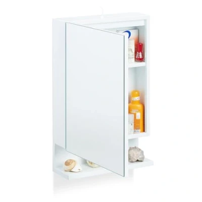 Image of Relaxdays Bathroom Mirror Cabinet, 1 Door &amp; Power Socket, Wall Shelf, H x W D: 55 35 12 cm, White