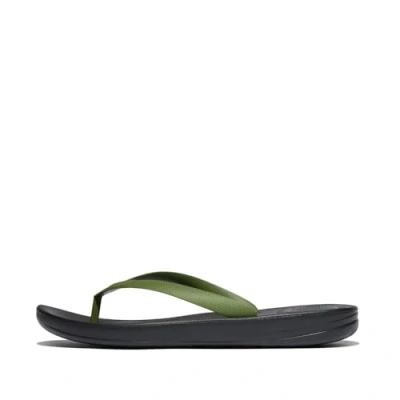 Image of Fitflop Men&#039;s IQUSHION Ergonomic FLIP Flops, Black/Leaf Green, 12 UK