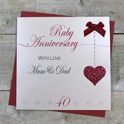 Image of WHITE COTTON CARDS Mum &amp; Dad 40th Ruby Wedding Anniversary Handmade Card Love Lines LLA40MD, 16cm x