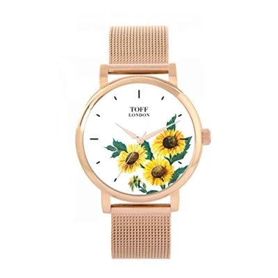 Image of Toff London Ladies Yellow Sunflower Flower Watch