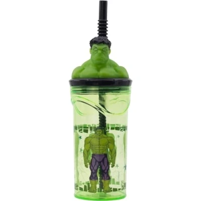 Image of CARTOON 3D Character Drinking Straw Cup Reusable Plastic BPA Free Capacity 360ml (Hulk (1))