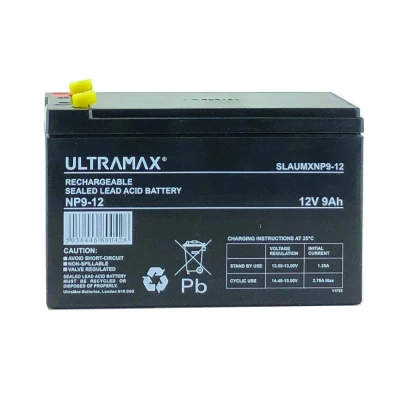 Image of ULTRAMAX NP9 12, 12v 9Ah 20HR (as 7Ah, 7.2Ah, 7.5Ah &amp; 8Ah) Alarm, Stairlift, Toy Car, Bait Boat Wheelchair Battery