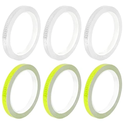 Image of Xrkuu 6 Rolls Reflective Tape, 10mm x 8m Waterproof Security Marking High Visibility Self Adhesive Outdoor Safety Warning Tape for Bikes Vehicles Helmets (Yellow &amp; White)