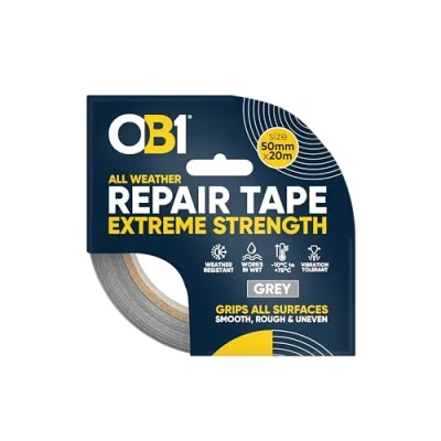 Image of OB1 Grey All Weather Repair Tape Extreme Strength Ultra Strong Waterproof Duct Maximum Bond Heat, Water &amp; UV Resistant Indoor Outdoor Use 50mm x 20m Roll