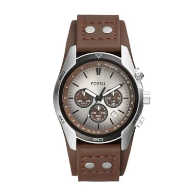 Image of Fossil Watch for Men Coachman, Quartz Chronograph Movement, 45 mm Silver Stainless Steel Case with a Genuine Leather Strap, CH2565
