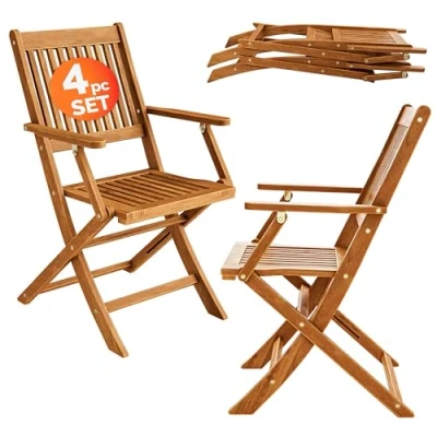 Image of Deuba® Sydney Folding Garden Chairs Set of 4 Pair for Outdoor, Garden, Patio FSC® Certified Acacia Wood Weatherproof Wooden Deck Foldable Dining Chair