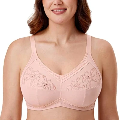 Image of Delimira Women&#039;s Wireless Bras Cotton Mastectomy with Pockets Post Surgery Full Cup Comfort Plus Size Everyday Bra Gentle Rose 40DD