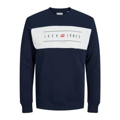 Image of Bestseller A/S Men&#039;s Jjelliot Block Sweat Crew Neck Sweater, Blazer Navy, M
