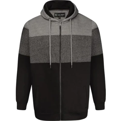 Image of KAM Hoodie Striped Zip Up Long Sleeve Drawstring Hood Casual Mens Plus Size 7071 (UK, Alpha, 7XL, Plus, Regular, Black)