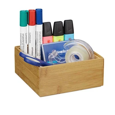 Image of Relaxdays Bamboo Storage Box, Stackable, Natural Look, Kitchen Organiser Bins, Bathroom, HxWxD: 6.5 x 15 cm,