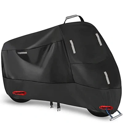 Image of Seceles 300D Waterproof Motorbike Cover Outdoor Indoor, Motorcycle Rain UV Dust Protection with 2 Lock Holes and 5 Reflective Strips 1 Storage Bag for Scooter XXXL (104 x 41 49 inch)