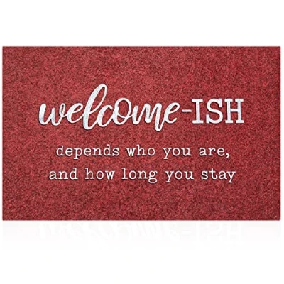 Image of JJUUYOU Large Welcome Mat Low Pile Profile Indoor Rug Floor Front Doormat, ish Outdoor Door Non Slip Absorbent Resist Dirt Entrance for Entryway Patio, Wine Red 90X60CM