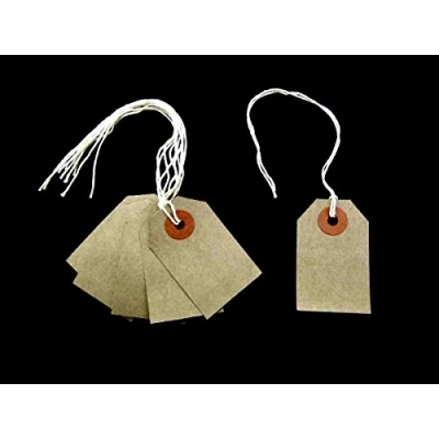 Image of Ivy Brown Buff Strung Tags 54mm x 29mm Luggage Labels Tickets Tie On String (50 Pack)