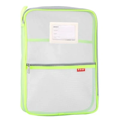 Image of Mesh Document Bag Nylon File Zip Travel A4 Student Homework Office Supplies Green