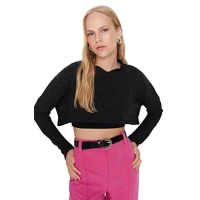 Image of Trendyol Women Regular Basic Standing Collar Knit Blouse Schwarz