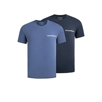 Image of Emporio Armani Men&#039;s 2 Pack Crew Neck T Shirt core Logo Band, Navy/Denim, M