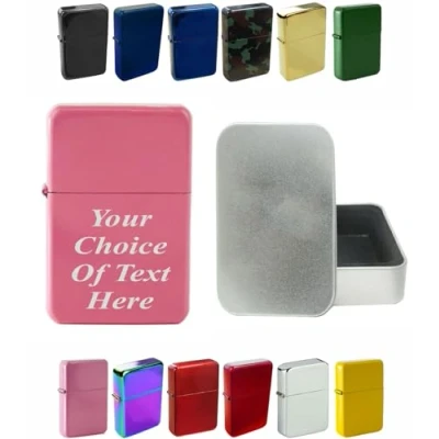Image of Personalised Engraved Lighter for Birthday, Fathers Day, Anniversary, Choice of Colours With Luxury Gift Tin Packaging (Pink)
